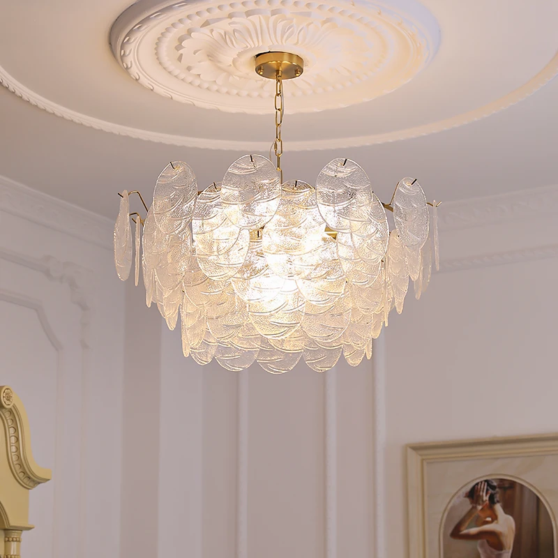 Victorian Disc Chandelier French Minimalism LED Glass Chandeliers for Restaurant Living Room Bedroom Home Decor Lighting Fixture