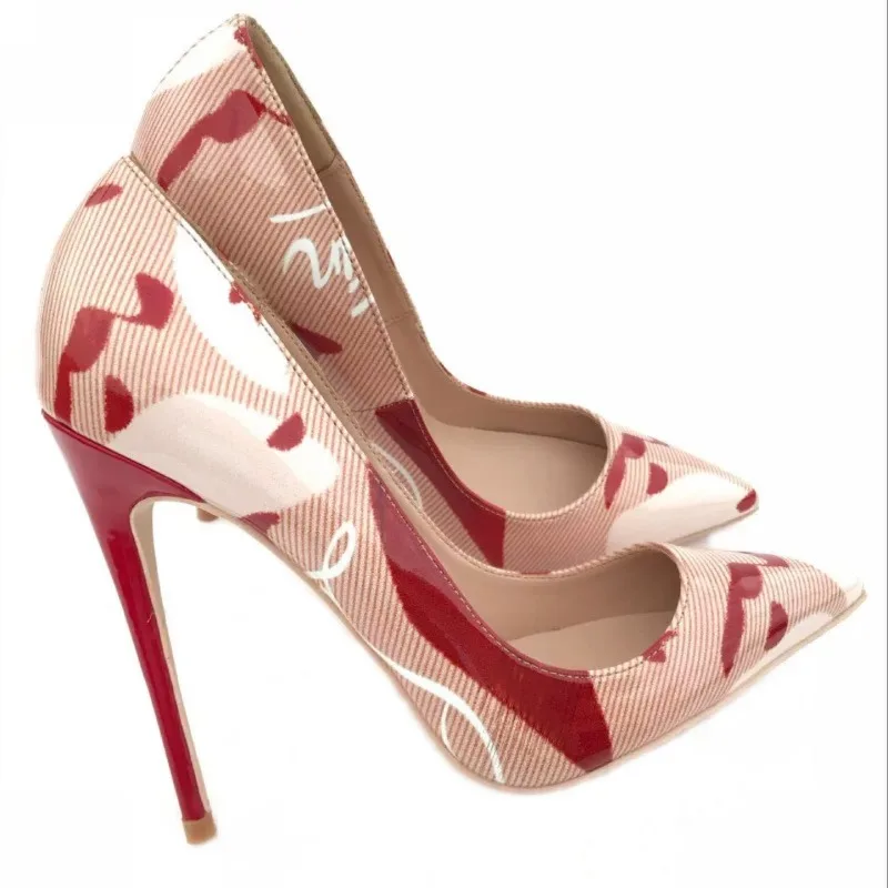 

Women Pointed Graffiti 12cm High Heels Size 46 Elegant Stiletto Party Shoes
