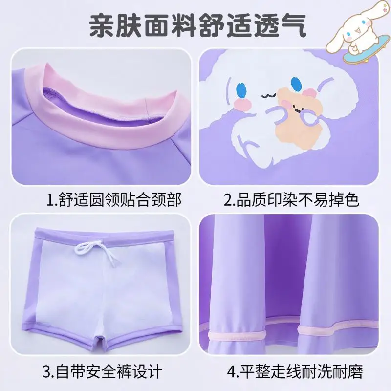 

Cinnamoroll Kawaii Girl Swimsuit Sanrio Fashion Quick Drying Sweet Cartoon Comfort Breathable Anime Skirt Swimwear Swimming Cap