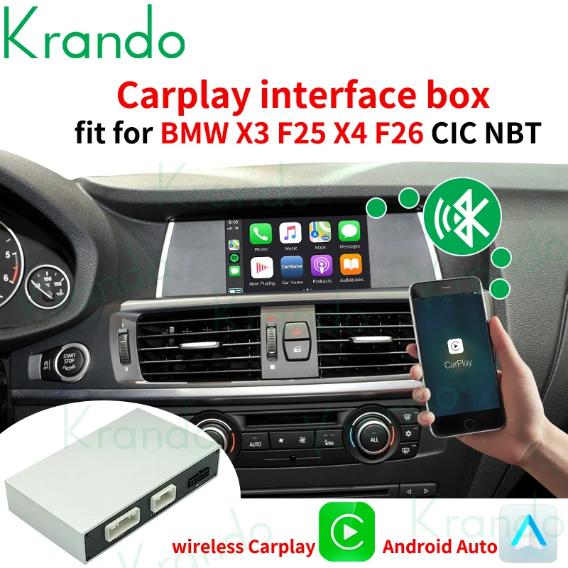 Krando беспроводной CarPlay Android автоматический интерфейс Box X3 F25 X4 F26 G01 G02 CIC NBT EVO 2011-2020 модуль управления Siri