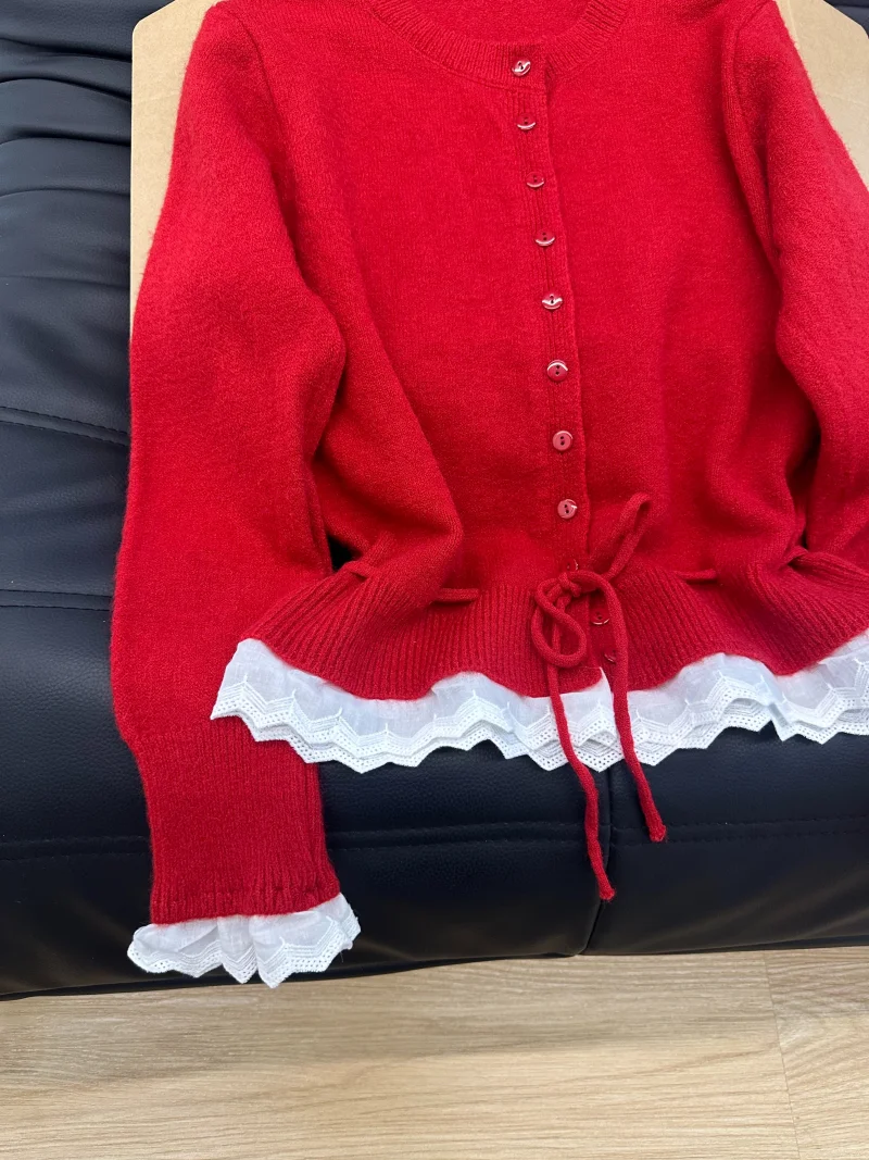 Suéter de Punto Suave y Acogedor con Ribete de Encaje para el Año Nuevo, Estilo Informal para Mujer, Hoado, de Manga Larga ...