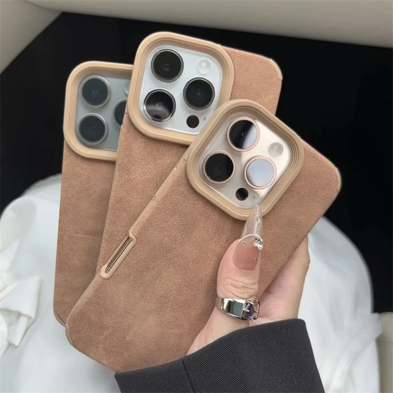 Luxury Suede Lambskin Leather Silicone Soft Case For iPhone 16 15 14 13 12 11 Pro Max 16 Plus Solid Color Matte Shockproof Cover