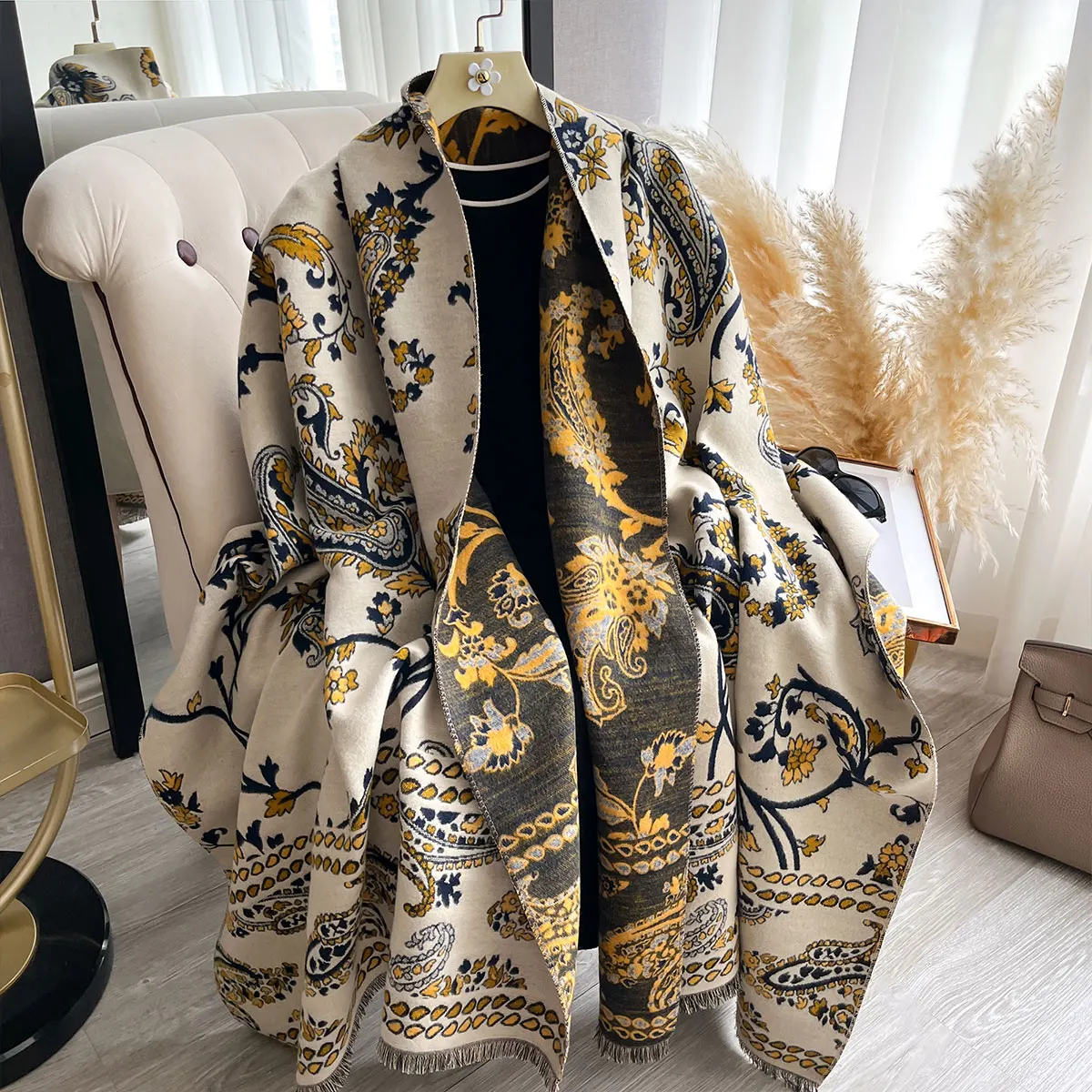 

Новинка 2025 года, женский роскошный шарф из пашмины в национальном стиле, теплая осенне-зимняя шаль с принтом, женский платок Bufanda