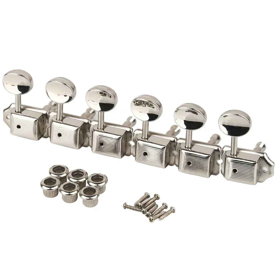 Gearlly Un set di 6 in linea 6R Nichel Argento Teste di macchine per chitarra elettrica vintage Accordatori Chiave di accordatura Pioli Accessori