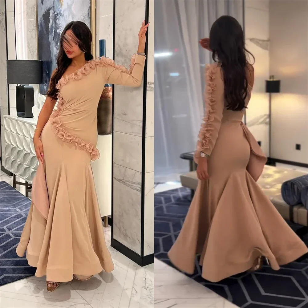 Customized Evening Gown Saudi Arabia Dearin One Shoulder Mermaid Floor Length Skirts 3D Rose Flower Bespoke Occasion Dresses For