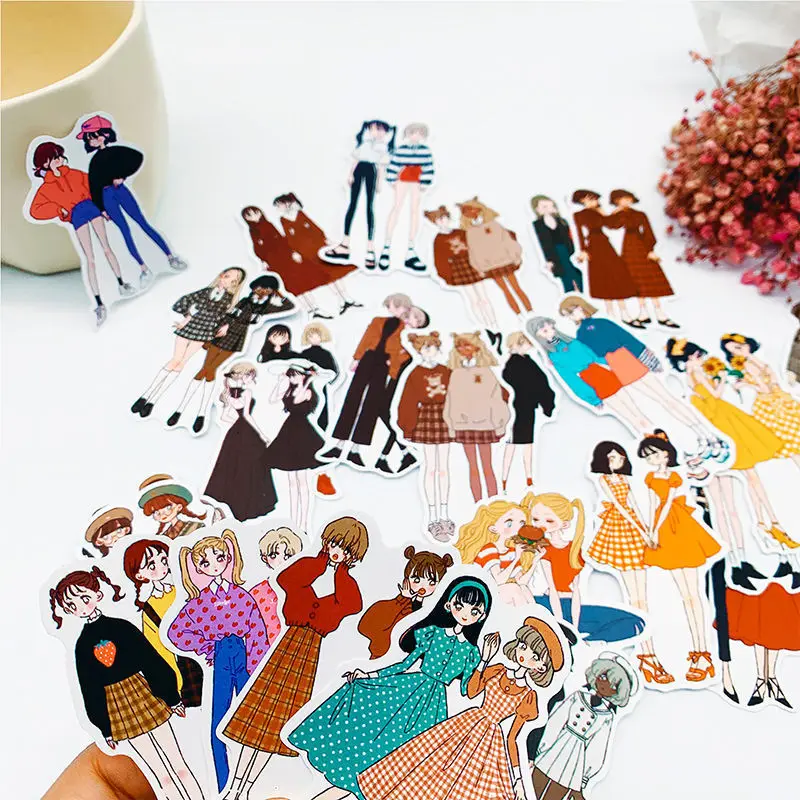 50PCS INS wind girl character stickers Fashion wear lady sisters Hand account material handbook sticker album DIY