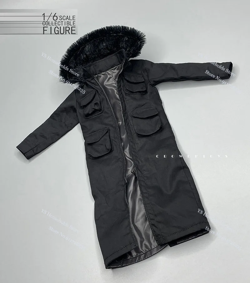 1/6 Man Soldier Black Long Windbreaker Coat Black Fur Hat Trendy Pocket Decoration Clothes Accessory Fit 12" Action Figure Body