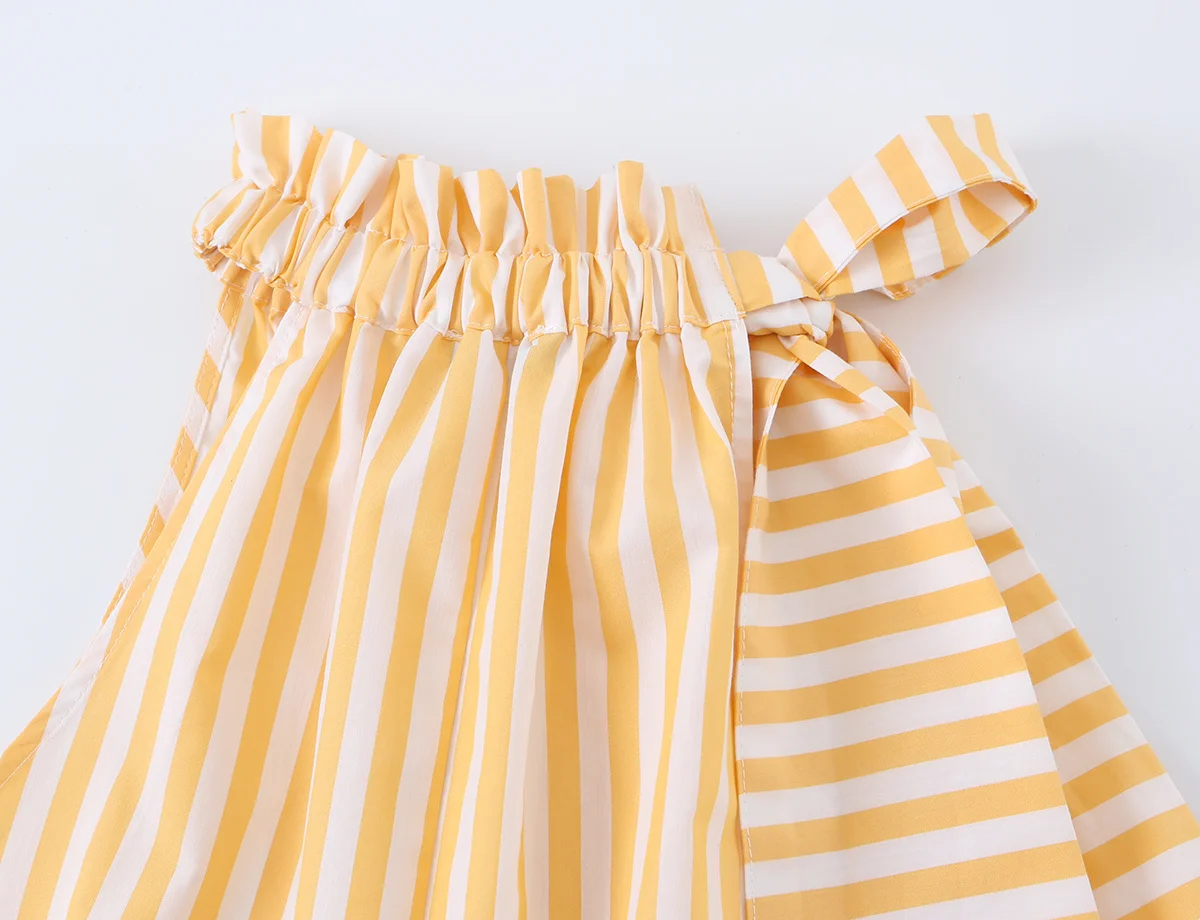 HH Damen Sommer Gelb-Weiß Gestreiftes Neckholder-Top mit Schleifenkragen Ärmellose Bluse mit Bubbel-Saum, Lässige Strand- und Alltagskleidung – Detail 10