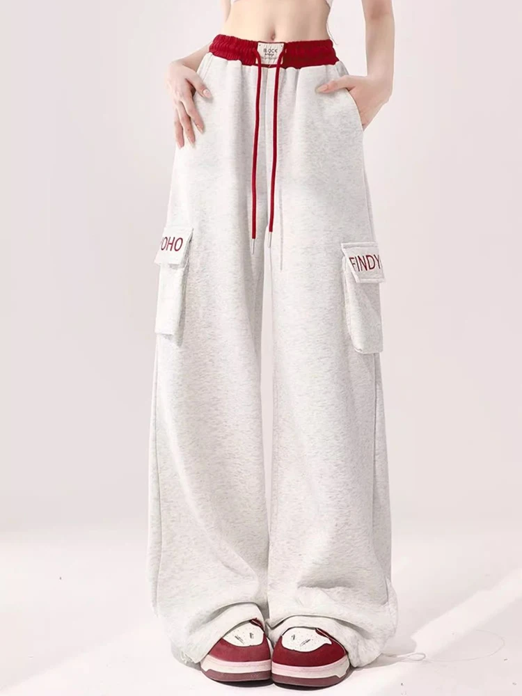 Letter Embroidery Sweatpants Women Vintage American Patchwork High Waist Y2K Pant Streetwear Loose Pockets Harajuku Trousers New