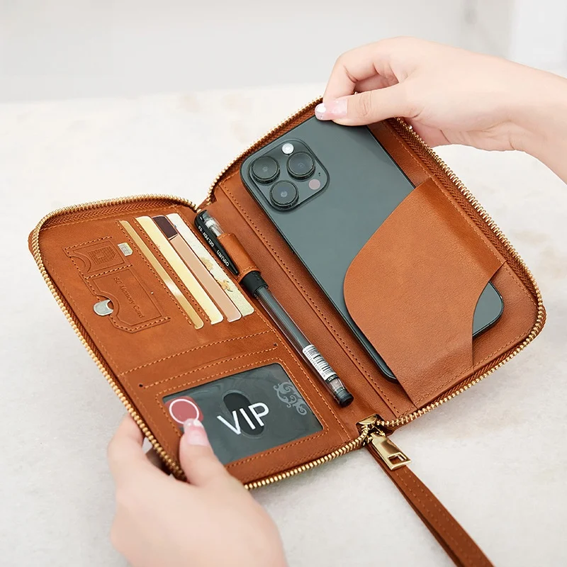 long-zipper-travel-passport-wallet-multifunctional-document-bag-ticket-storage-cross-border-new-style-functional-leather-goods
