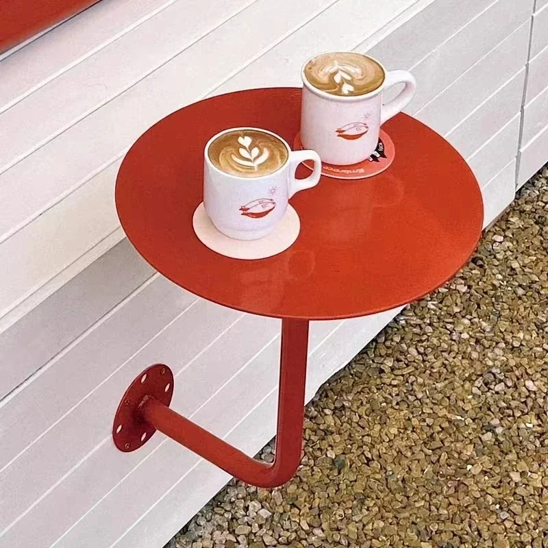 

Red Wall-Mounted Small Round Table Minimalist Table for Coffee Milk Tea Shops Snack Bars Barbecue Restaurants Compact Dining
