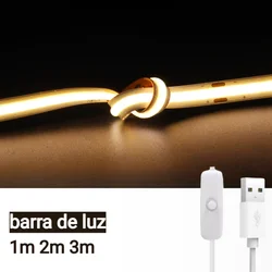 Fita LED COB USB com interrutor Fita de iluminação para decoração 1M 2M 3M Fita de alta qualidade sem ofuscamento