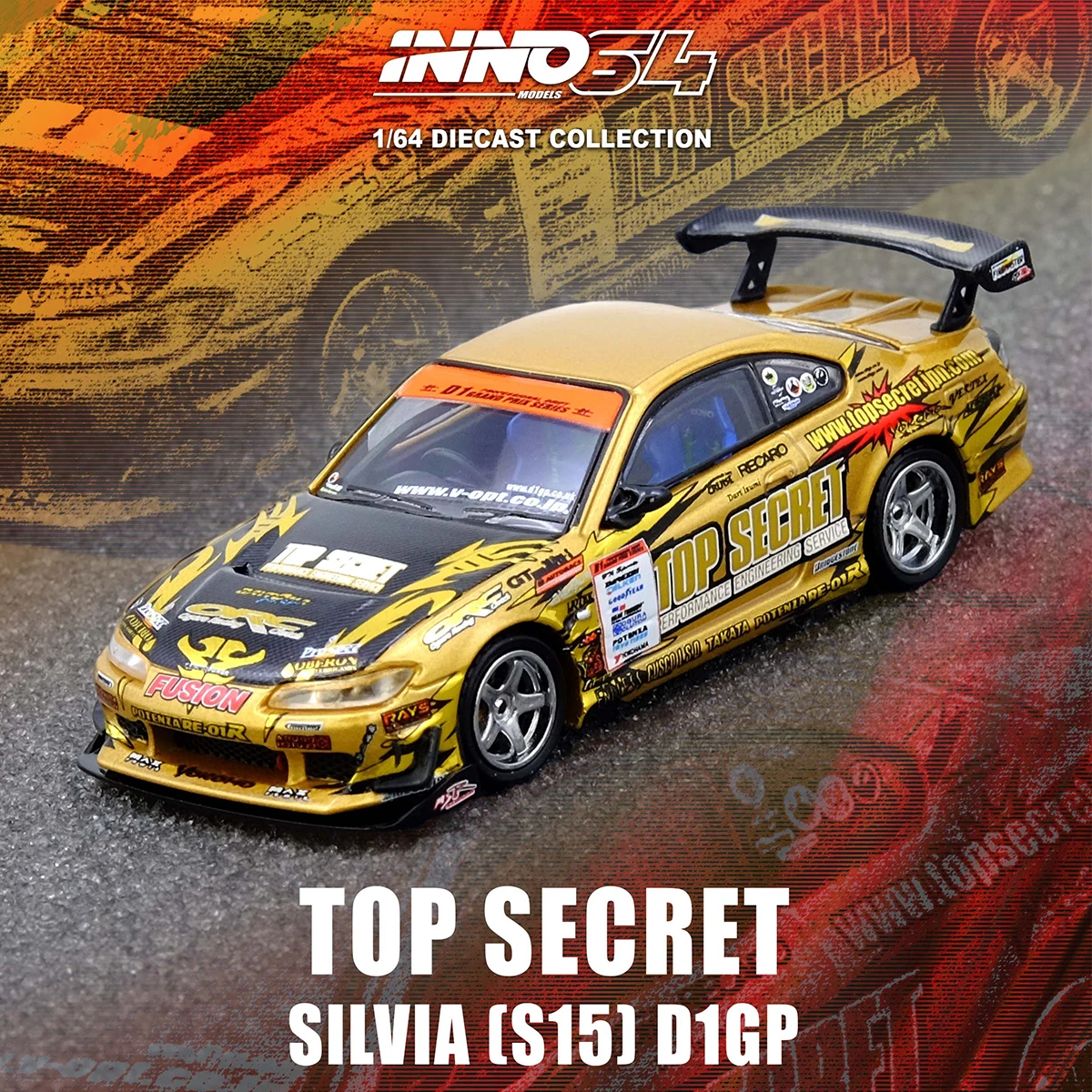 

Предпродажа INNO 1:64 TOP SECRET Silvia S15 Золотая литая диорама Коллекция моделей автомобилей Миниатюрные игрушки