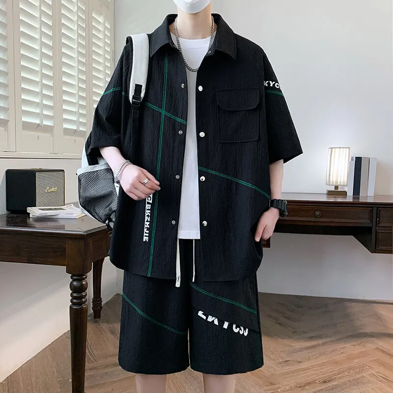 

2025 summer new men's high-quality short sleeved shirt+shorts fashionable casual men's set