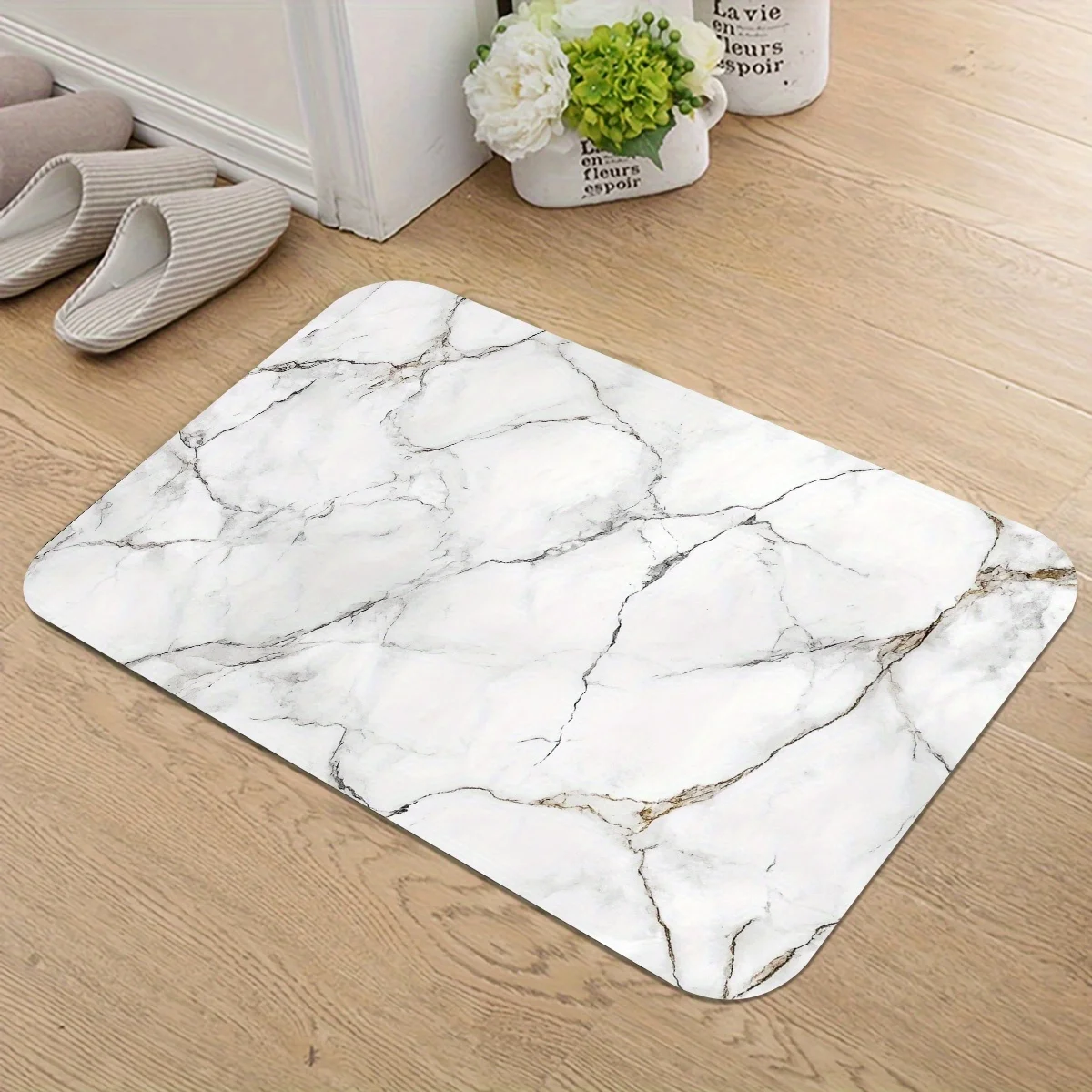 Luxury Marble Print Bathroom Rug Mat Vanity Countertop Decor Waterproof Stone Mat Accessory for Modern Elegant Home Design