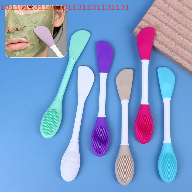 Spazzola per maschera per il viso a doppia testa in silicone Spazzola per la rimozione dei punti neri esfoliante per il viso Spazzola per pellicola di fango Spatola Strumento per la cura della pelle del viso