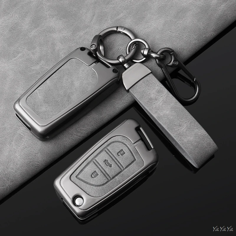 Leather Car Key Case Cover Alloy Keychain For Toyota RAV4 Corolla Camry Highlander Levin Reiz Vios FS Yaris Keyring Accessories