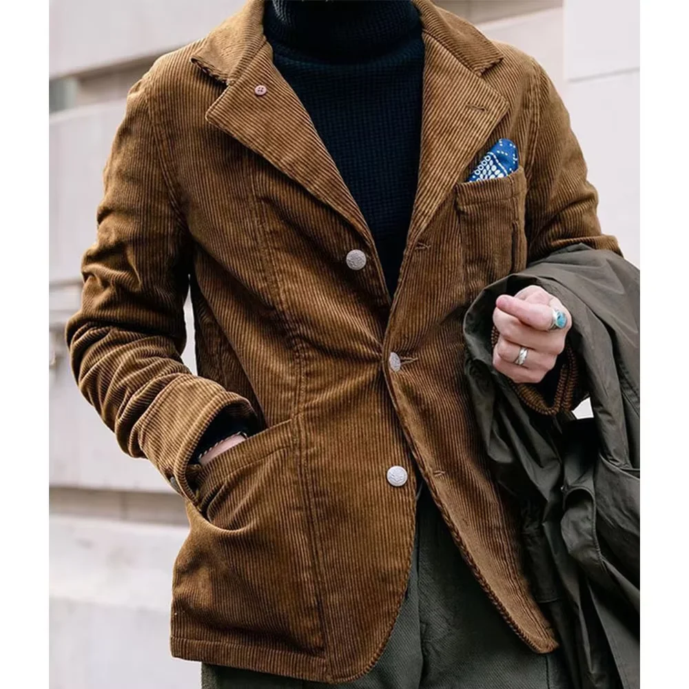 Men's Jacket Corduroy High Quality Fabric Single Breasted Jacket British Style Slim Fit Comfortable Men's Coat Casual Fashion