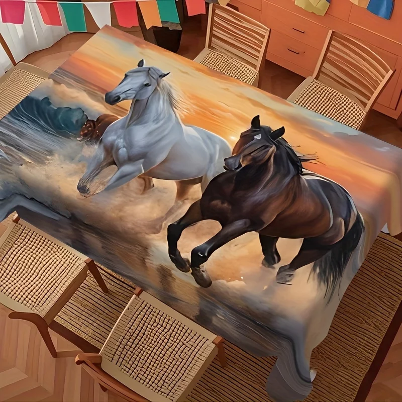 JIT-1pc Sunset Horse Pattern Restaurant Kitchen Tableclothzyc