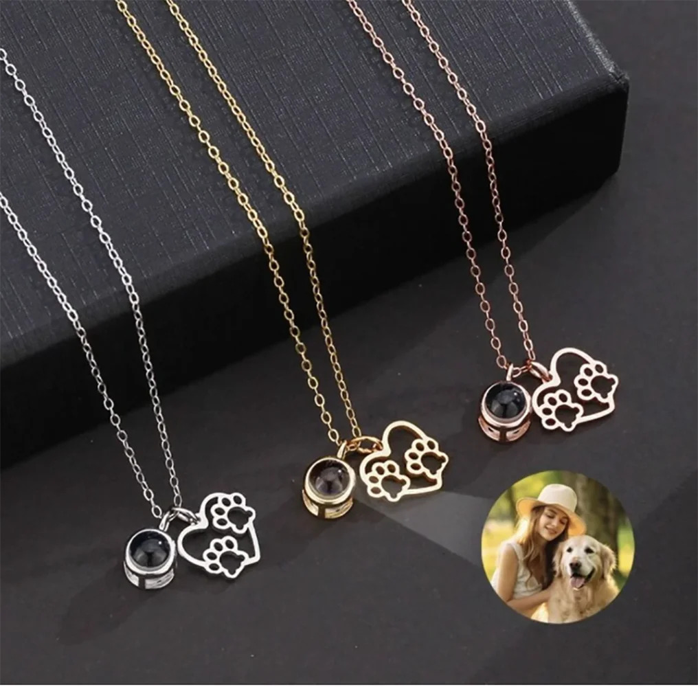 

DHQH Women's Customized Photo Necklace Personalized Projection Picture Heart Dog Claw Pendant Necklace Customized Jewelry Gift