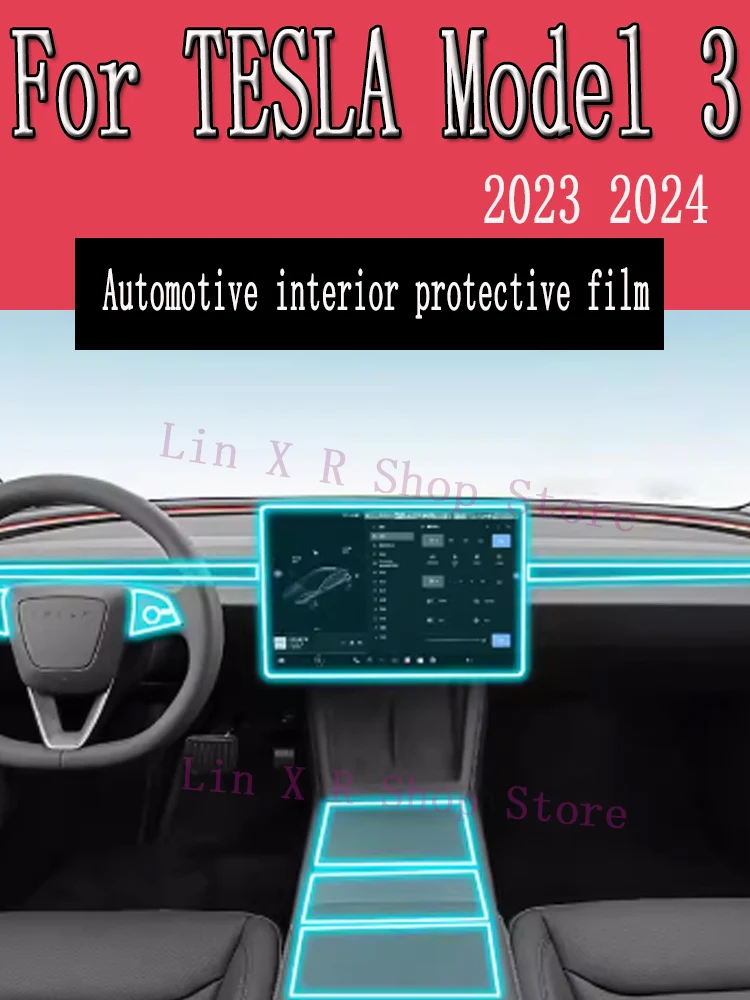 

For TESLA Model 3 2023 2024 Gearbox Panel Navigation Automotive Interior Screen Protective Film TPU Anti-Scratch Sticker