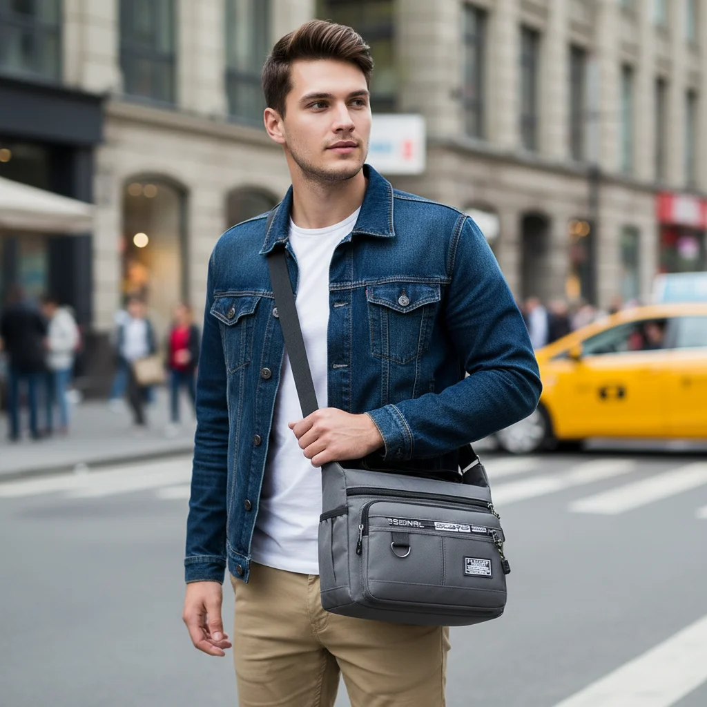 

Men's Crossbody Bag Large Capacity Multi Pocket Waterproof Wear Resistant Shoulder Bag for Daily Commute Business Travel
