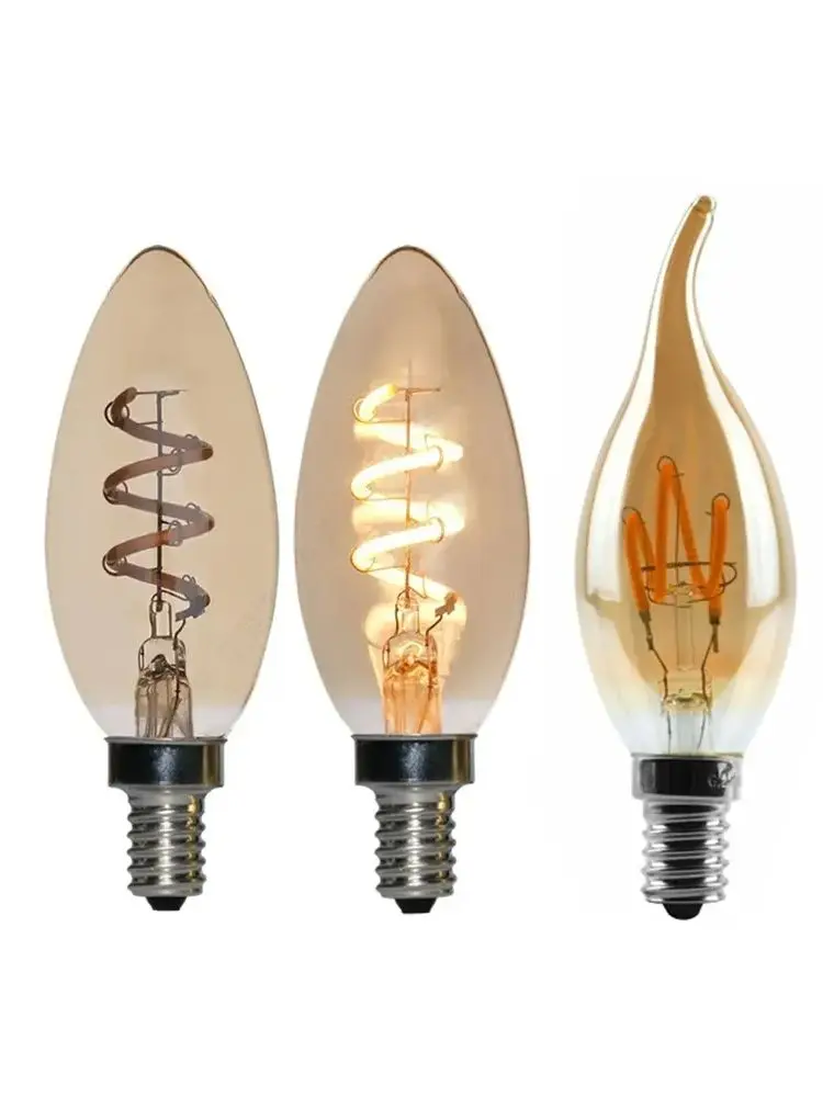 LED Crystal Chandelier Candle Bulb C35 C35L E14 4W 220V Dimmable 2700K Warm yellow Soft Filament Shaped Bulb Brown Dimming