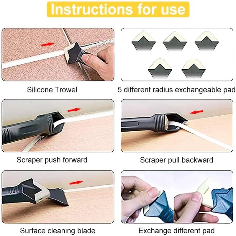 5 In 1 Silicone Scraper Sealant Smooth Remover Tool Set Caulking Finisher Smooth Grout Kit Floor Mould Removal Hand Tools Set