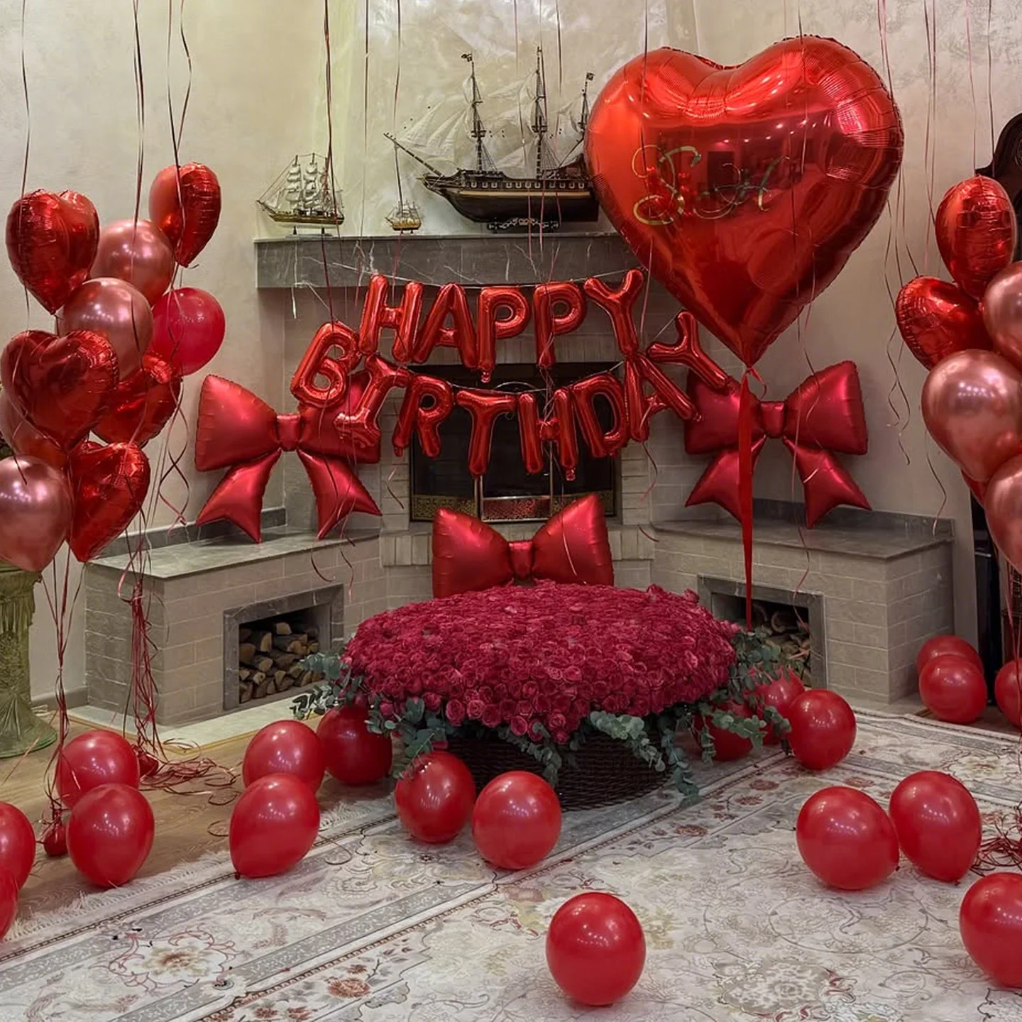 Bow Love Geburtstags-Ballon-Set „Happy Birthday“-Ballon, 81,3 cm, Love Aluminiumfolie, Ballon, Geburtstagsfeier, Innendekoration