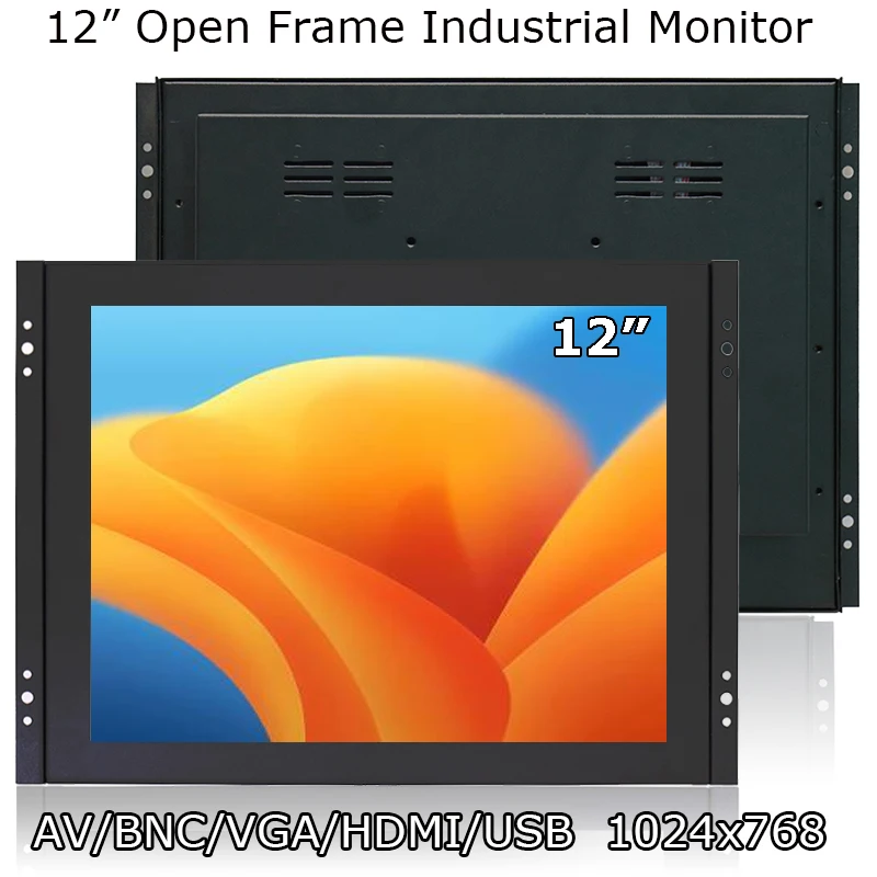 TouchView 12 Inch 4:3 Open Frame 1024x768 Industrial Monitor with Resistive/Capacitive Touch Screen VGA HDMI USB Interface