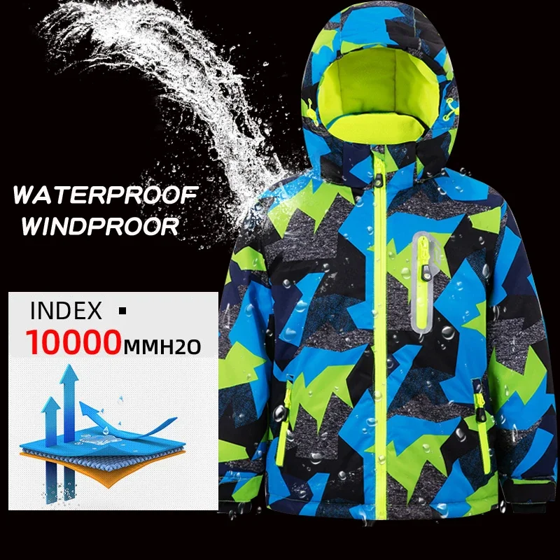 Boys Girls Ski Suit Winter Waterproof Thick Warm Jacket and Pants Set Children's Outdoor Snow Costumes Brand Snowboard