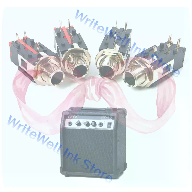 2Pcs 6.35mm Audio Headphone Jack 1/4 inch 5 Pin Audio Microphone Female Socket Panel Mount Solder Conenctor