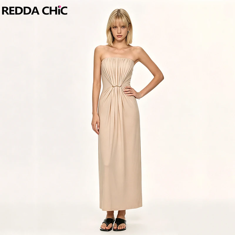 REDDACHiC 2-Way Lounge Strapless Women Dress Going Out Solid Modal Stretchy Shirring Long Corset One-piece Cozy Summer Clothes