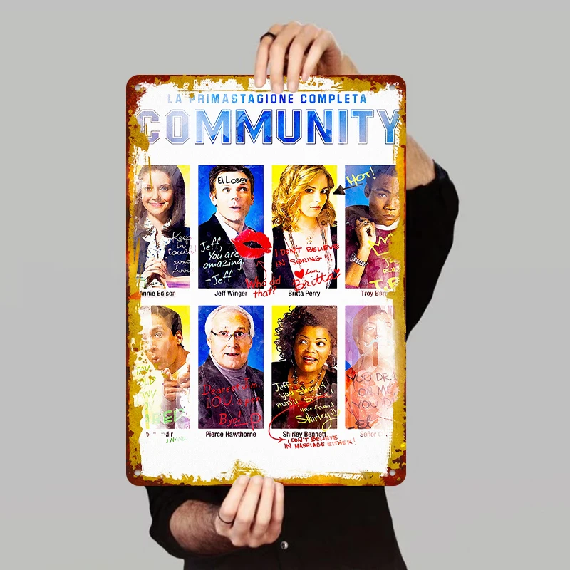 Community Season 1 Complete Cast Custom Metal Tin Sign Wall Art Decor for TV Show Fans