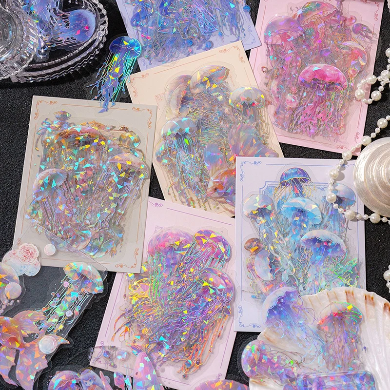 Unbounded Jellyfish Series PET Sticker Bag Dream Laser Watercolor Shell Marine Material Hand Account Goo Card Stickers