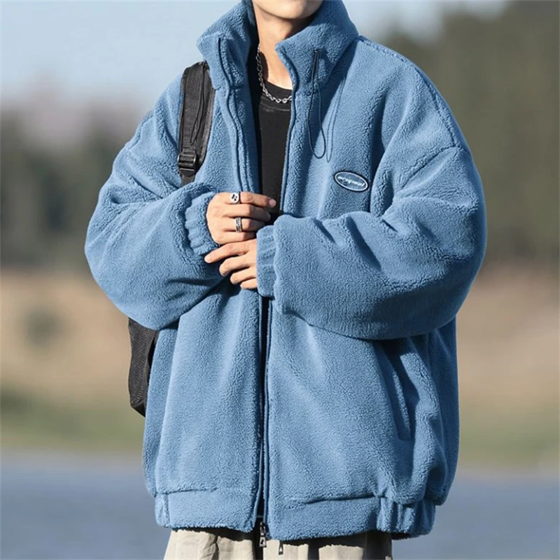 2023 Winter Coats Men Casual Polar Fleece Zipper Outerwear Stand Collar Jacket Cotton Coats Fashion Men\'s Clothing