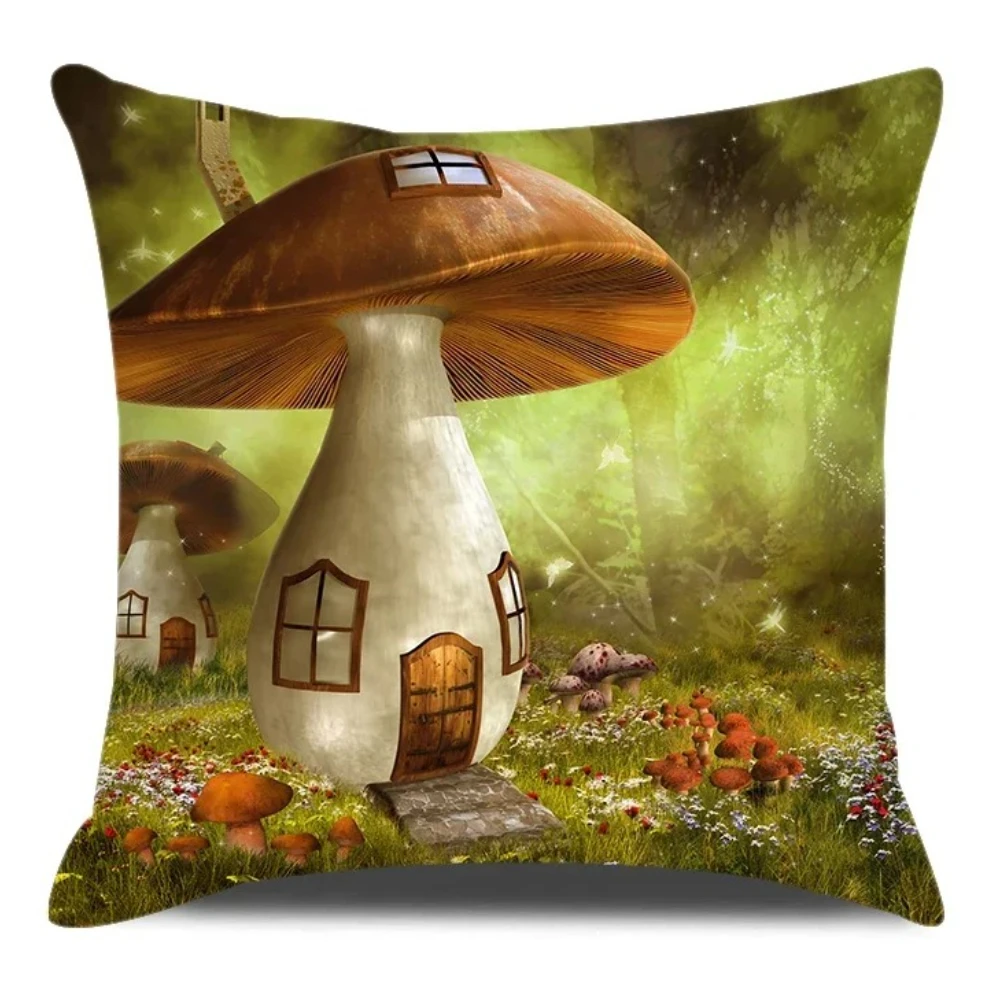 غطاء وسادة لطيف على شكل فطر مع طباعة قطيفة قصيرة لتزيين أريكة غرفة المعيشة وغطاء وسادة مزخرف