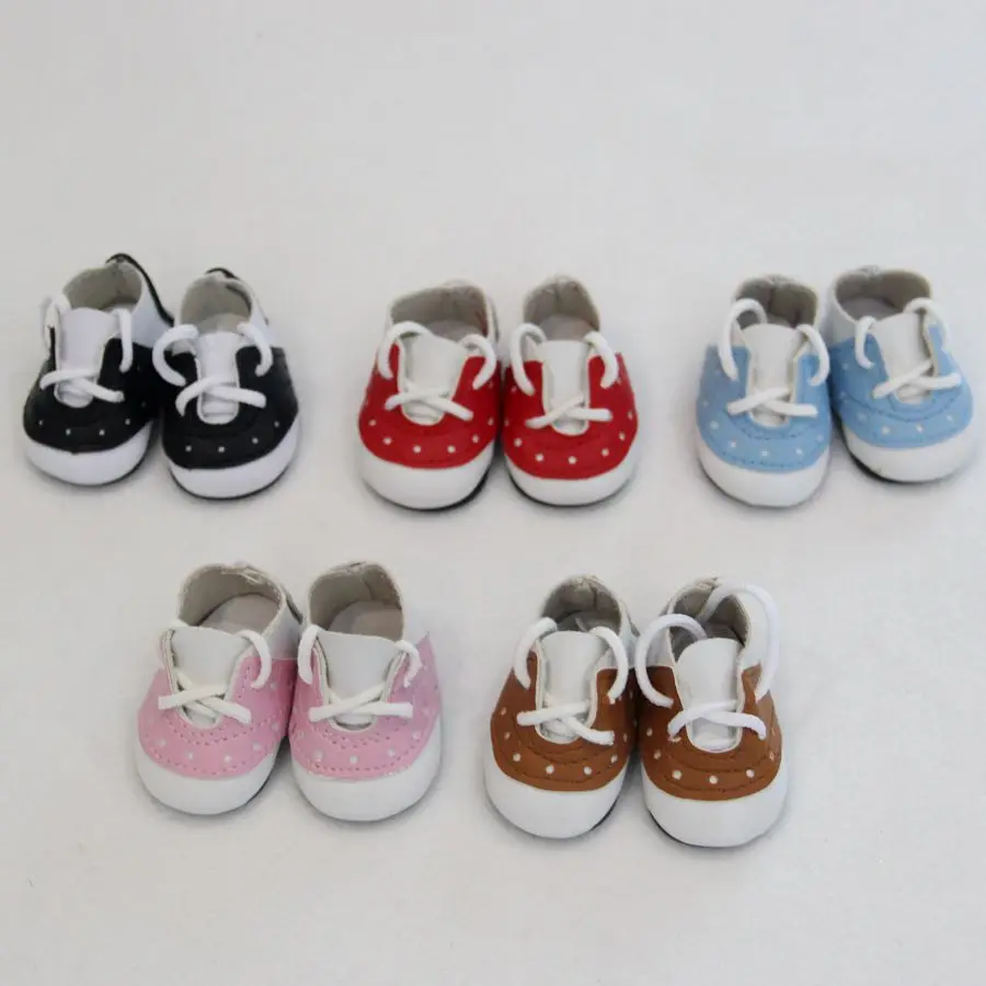 1 pair 5*2.8cm PU Leather Cute Doll Shoes Adorable Dot PU Leather Shoes For 1/6 Doll Clothing Accessories 5 Colors