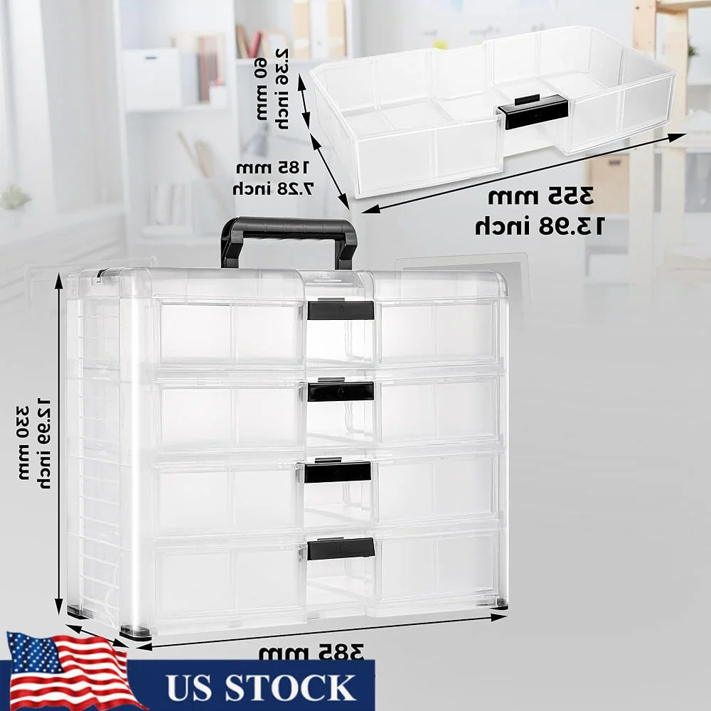 

4 Layer Stackable Plastic Toolbox with Drawers Organizer Crafts Sewing Supplies Beads Office Storage Multi-Purpose Storage
