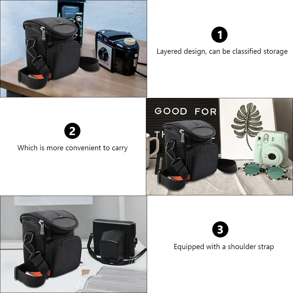 

Camera Shoulder Bag Layered Design Durable Nylon Storage Case With Strap Dustproof Protection For A6000 A6300 A5100 Travel Use