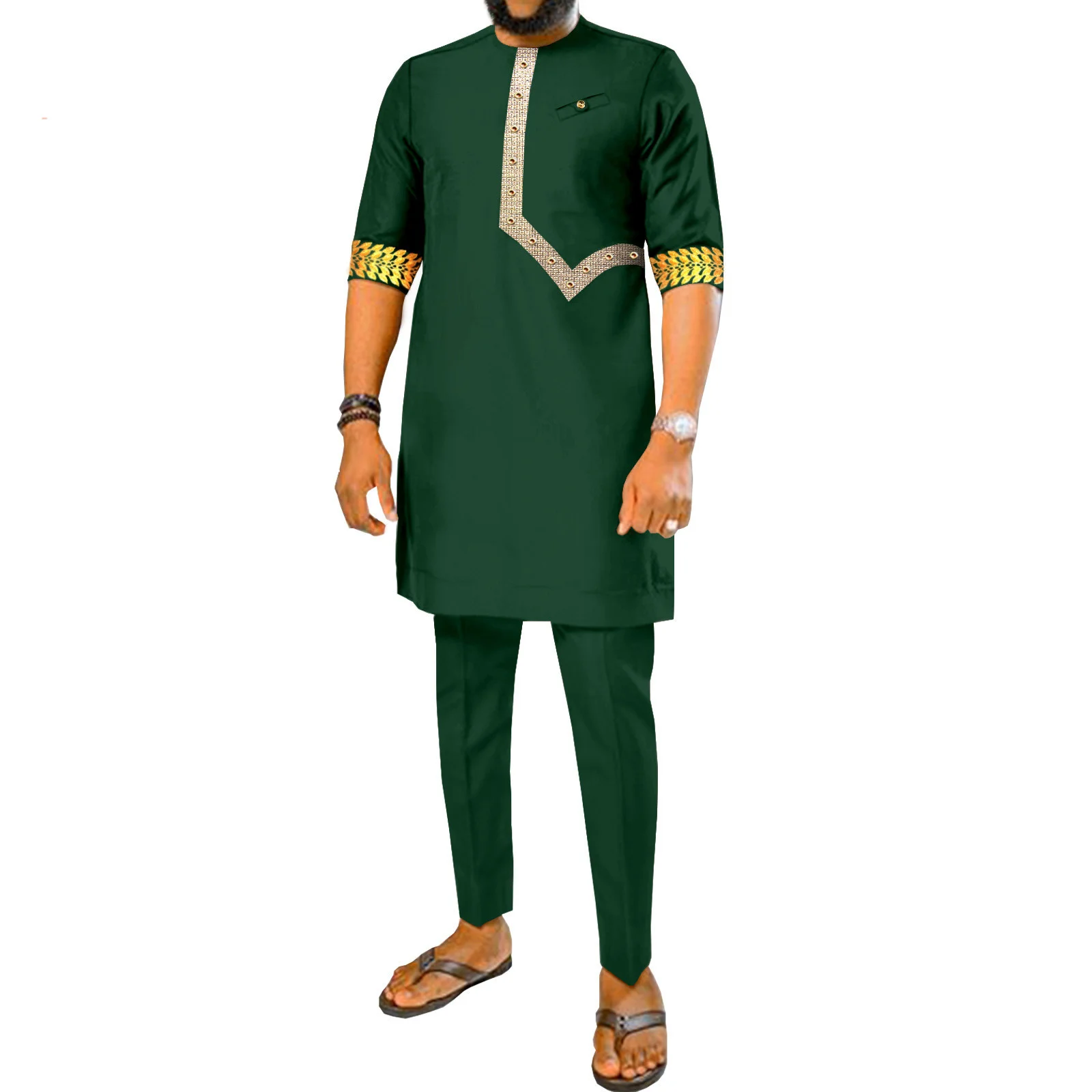 Dashiki African Ethnic Men's Short-Sleeved T-Shirt Trousers Suit Personality Printed Top Noble Wedding Banquet Activity Dress