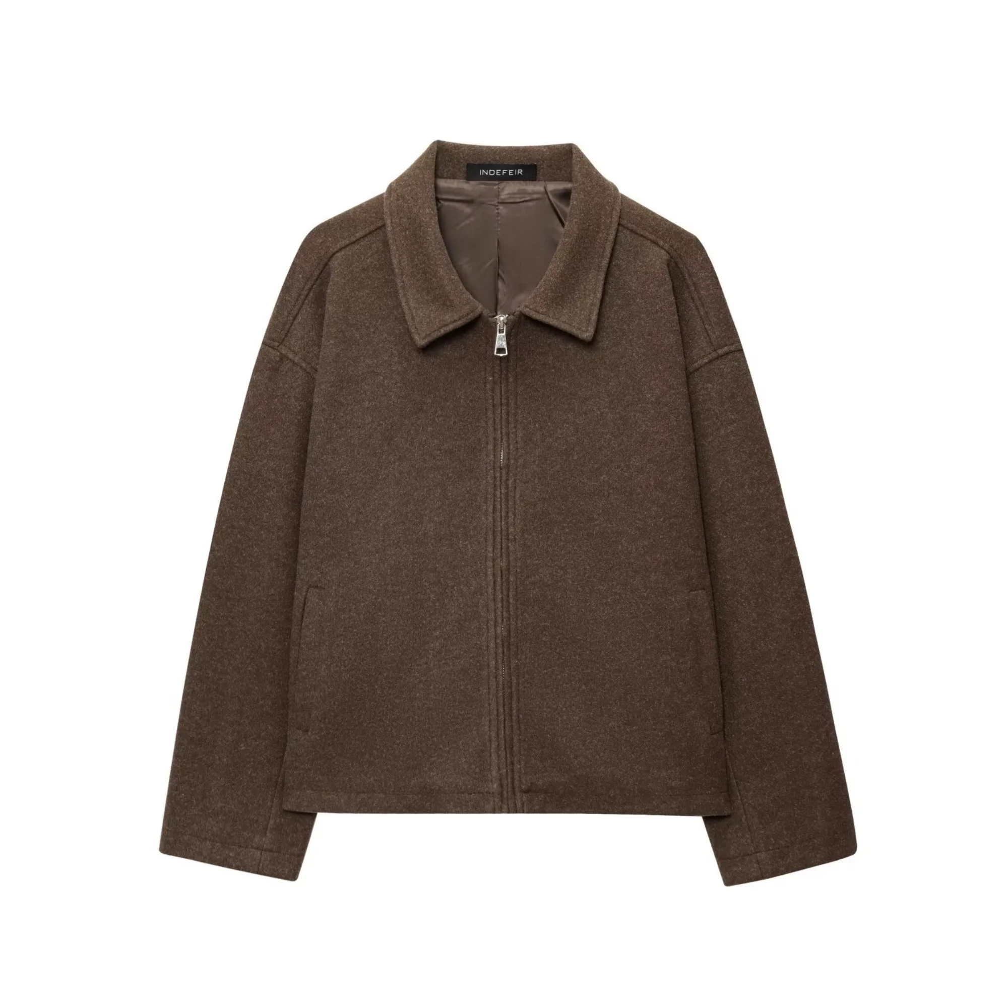 المرأة فضفاضة قصيرة سترة صوفية معطف الإناث عادية سحاب أكمام طويلة معاطف سيدة الخريف الشتاء موضة أبلى الشارع الشهير #6