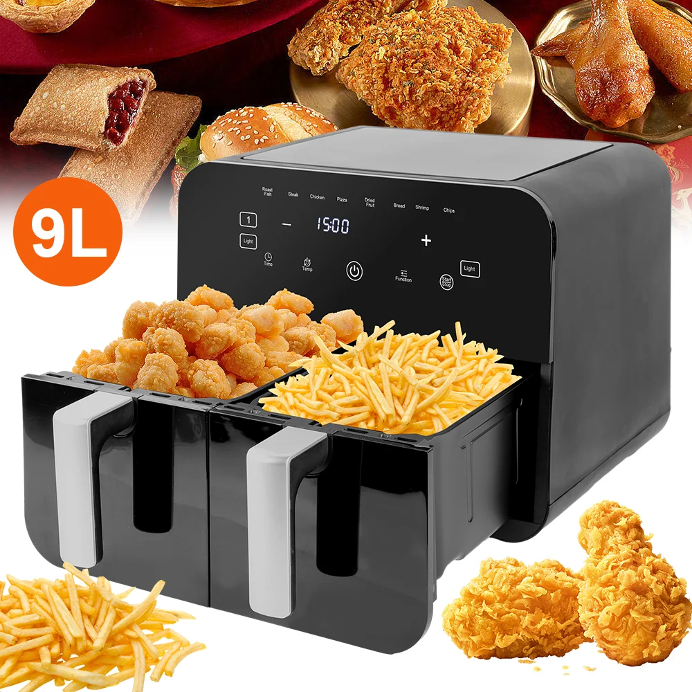 [UK Stock] 1800W /2400W  8L/9L hot air fryer Double Chamber air fryer Automatic Programmes with LED Touch Screen