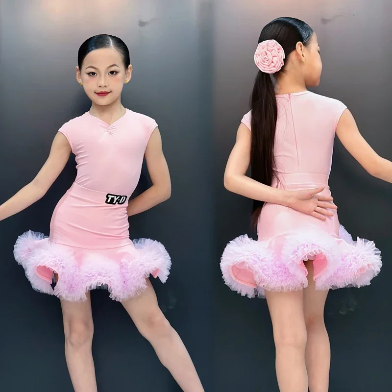 

Summer Girls Pink Latin Dance Competition Dress Children National Standard Ballroom Dance Costume Kids Professional Dance Wear