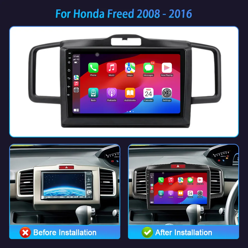 Radio Multimedia con GPS para coche, reproductor de vídeo con Android, pantalla táctil, estéreo, 4G, para Honda Freed 2008-2016