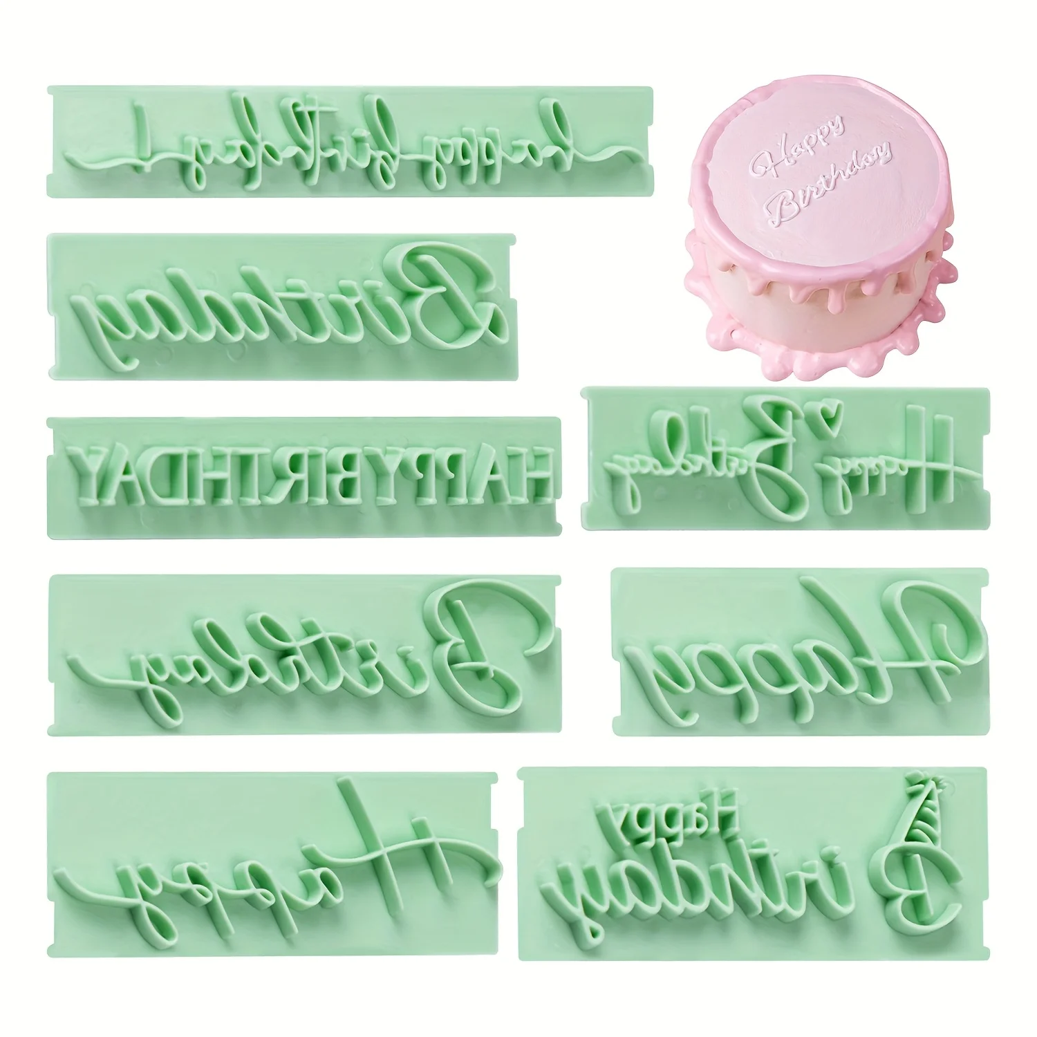 8pcs/Set Happy Birthday Wishes Cake Words Stamp Congratuation Anniversary Handwritten Letter Cutter Set for DIY Cake  Pastry
