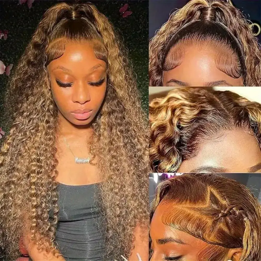 13x4 العسل شقراء موجة عميقة الدانتيل الباروكة الأمامية 200% الكثافة الشعر البشري قبل قطعها مجعد نمط للنساء مثالية لعيد الميلاد
