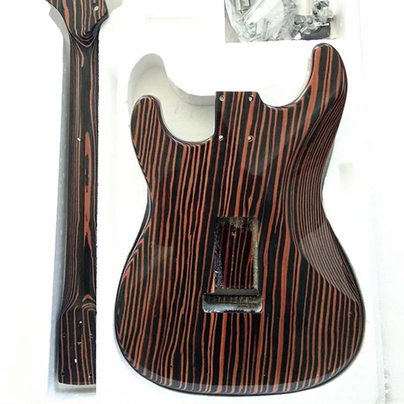 Unfinished Single Wave Electric Guitar with Zebra Wood Body and Neck, DIY Guitar Kits, BJ129