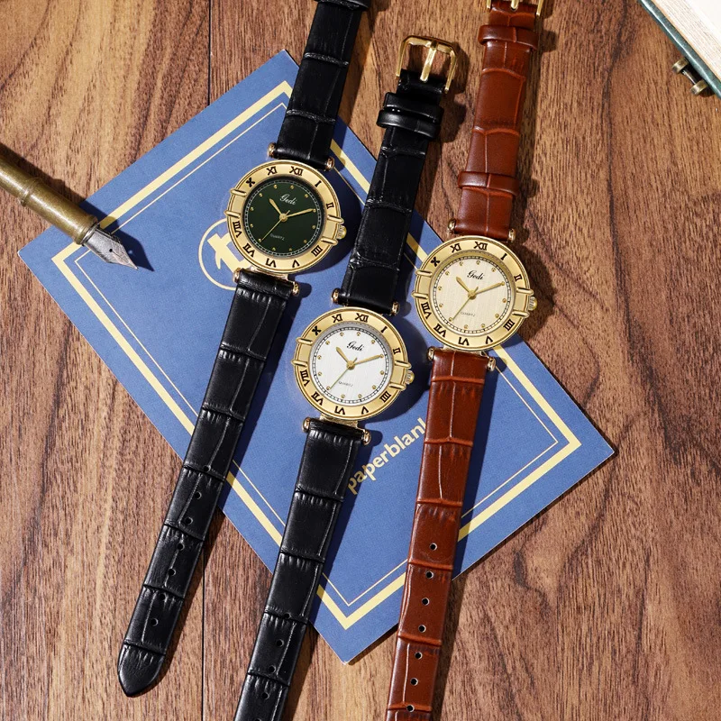 Relógio feminino de alta qualidade, nicho de negócios, placa padrão de pano, retrô, romano, pulseira de couro à prova d'água, moda feminina, relógios de quartzo