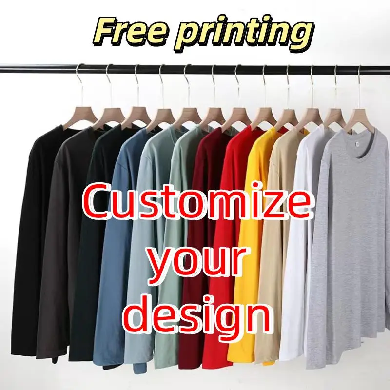 210g Men's Long Sleeved Cotton T-shirt Summer Personalized Custom Design Print Logo DIY Company Restaurant Staff Work Clothes